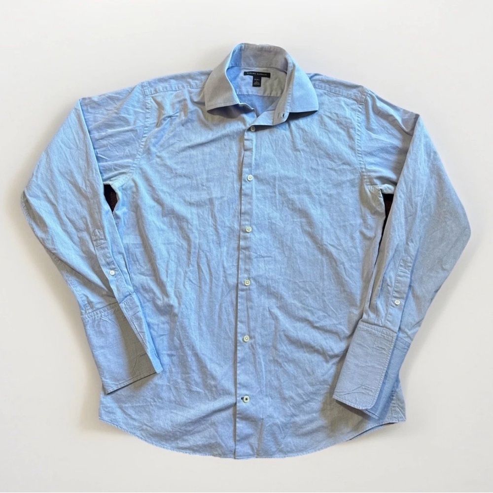 Banana Republic Men's Button Down Dress Shirt Light Blue Sz L Woven Herringbone